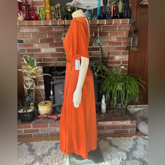 Whimsy+Row NWT Burnt Orange Lola Satin Wrap Midi - Picture 2 of 10